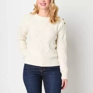 NWT St. John's Bay Women's Ivory Chunky knit fisherman Pullover Sweater Size XL